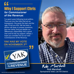 Rob Marshall endorses Yak for Commissioner of the Revenue